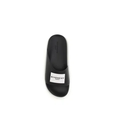 Givenchy Black Sandals With Wide Band And Contrasting Logo Patch In Rubber Man In Black