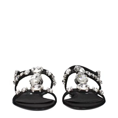 Dolce & Gabbana Women Black Sandals With Embroidered Stones Decorations In Satin Woman In Black
