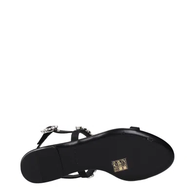 Dolce & Gabbana Women Black Sandals With Embroidered Stones Decorations In Satin Woman In Black