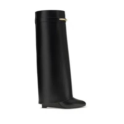 Givenchy Women Black Sandals With Logo Plaque On The Front And High Wedge Heel In Leather Woman In Black