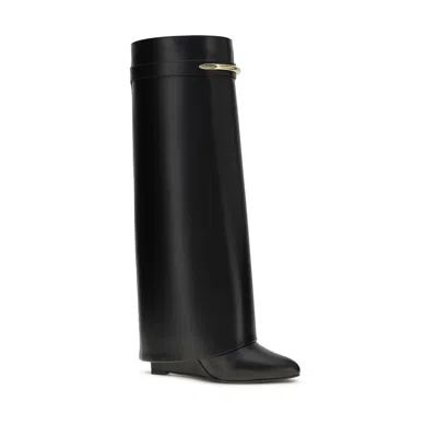 Givenchy Women Black Sandals With Logo Plaque On The Front And High Wedge Heel In Leather Woman In Black