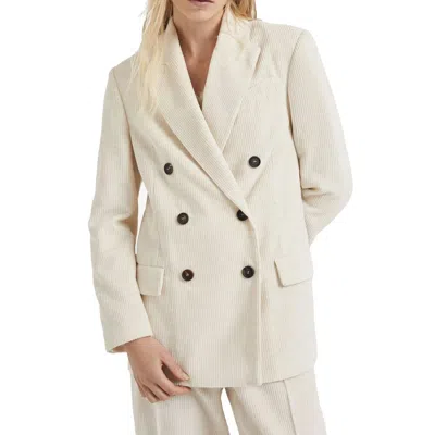 Brunello Cucinelli Double-breasted Cotton-viscose Blazer In White