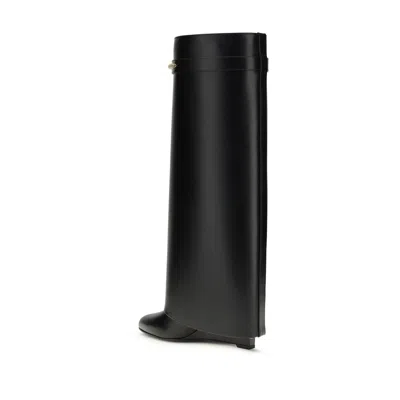 Givenchy Women Black Sandals With Logo Plaque On The Front And High Wedge Heel In Leather Woman In Black