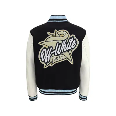 Off-white Logo Flocked Button-up Bomber Jacket In Black