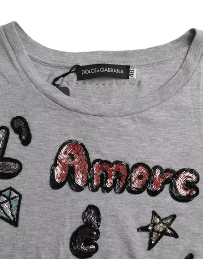 Dolce & Gabbana Multicolor Sequined Amore E Bellezza T-shirt In Gray
