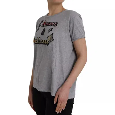 Dolce & Gabbana Multicolor Sequined Amore E Bellezza T-shirt In Gray