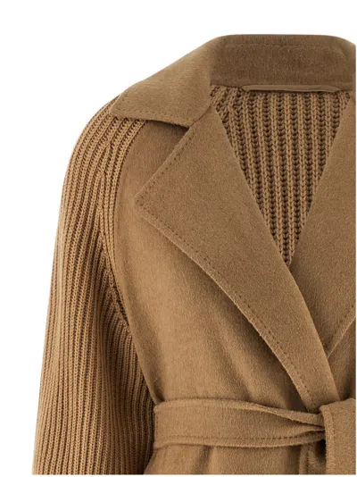 Max Mara Ribbed-knit Wool Coat In Neutral