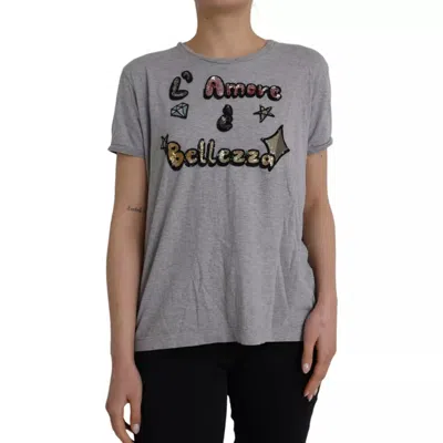 Dolce & Gabbana Multicolor Sequined Amore E Bellezza T-shirt In Gray
