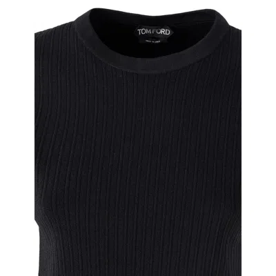 Tom Ford Stretch Ribbed Silk T-shirt In Black