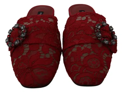 Dolce & Gabbana Lace-embellished Crystal Slide Flat In Multi