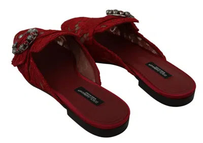 Dolce & Gabbana Lace-embellished Crystal Slide Flat In Multi