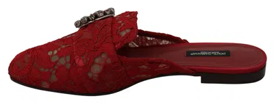 Dolce & Gabbana Lace-embellished Crystal Slide Flat In Multi