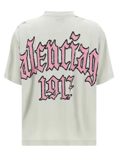 Balenciaga Beige Blackletter Script T-shirt In White