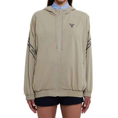 Prada Cotton Shell Hooded Jacket In Neutral