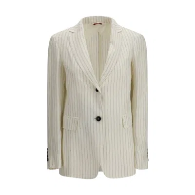 Max Mara Single-breasted Pinstriped Linen Blazer In White