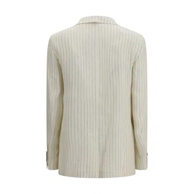 Max Mara Single-breasted Pinstriped Linen Blazer In White