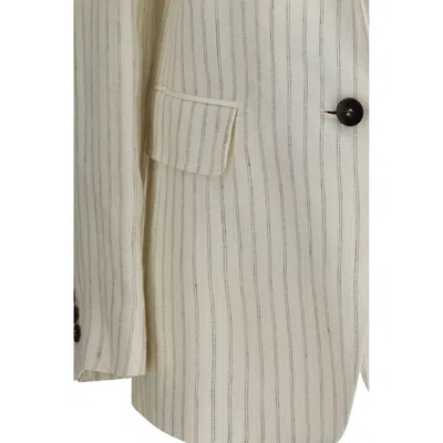 Max Mara Single-breasted Pinstriped Linen Blazer In White