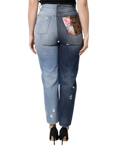 Dolce & Gabbana Patchwork Damask Tapered Jeans In Blue
