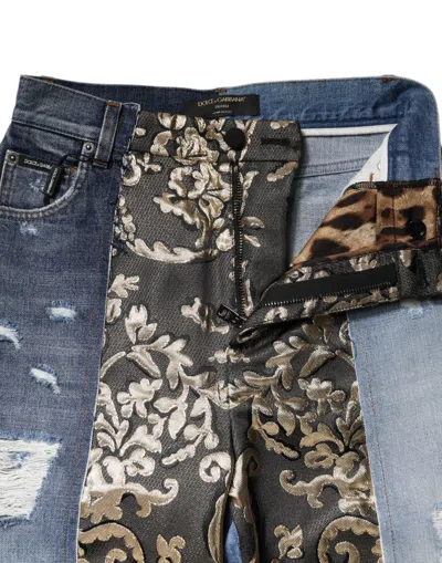 Dolce & Gabbana Patchwork Damask Tapered Jeans In Blue
