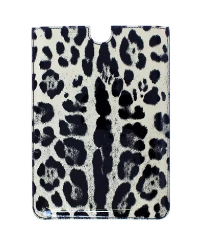 Dolce & Gabbana Leopard Print Leather Tablet Case In White