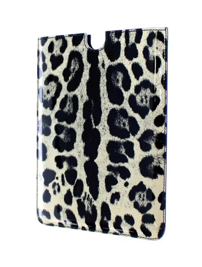 Dolce & Gabbana Leopard Print Leather Tablet Case In White