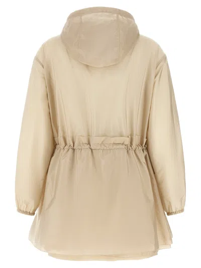 Moncler Weteau Ruched-trim Hooded Mid-length Jacket In Neutral