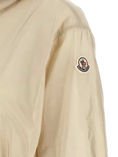 Moncler Weteau Ruched-trim Hooded Mid-length Jacket In Neutral