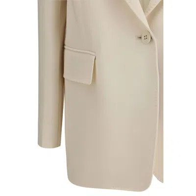 Max Mara Studio Cady Blazer With Vertical Side Stitching And Lapel Collar In Neutral