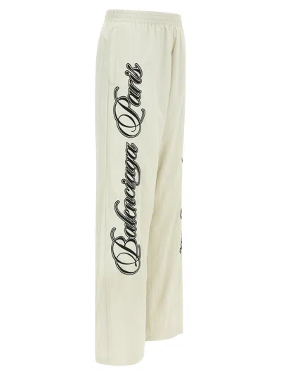 Balenciaga Cursive-embroidered Polyamide Joggers In White