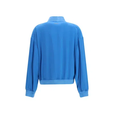 Versace Silk Zip Bomber Jacket In Blue