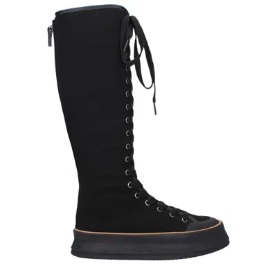 Max Mara Tall Cotton Boots In Solid Color With 4cm Sole In Black