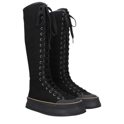 Max Mara Tall Cotton Boots In Solid Color With 4cm Sole In Black