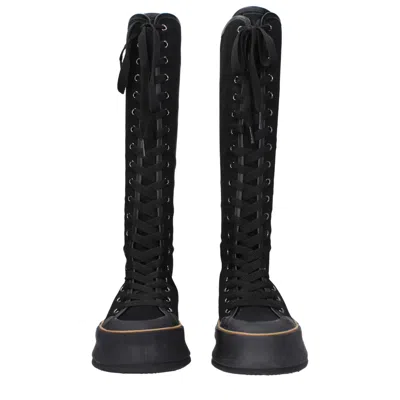 Max Mara Tall Cotton Boots In Solid Color With 4cm Sole In Black