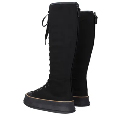 Max Mara Tall Cotton Boots In Solid Color With 4cm Sole In Black
