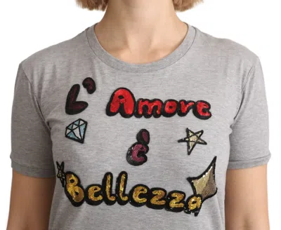 Dolce & Gabbana Multicolor Sequined Amore E Bellezza T-shirt In Gray