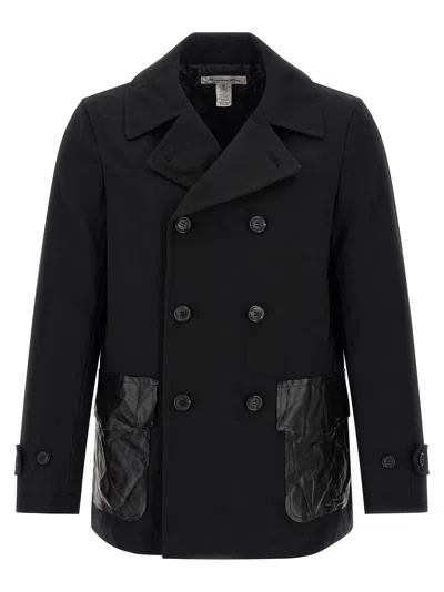 Comme Des Garçons Double-breasted Canvas Coat In Black