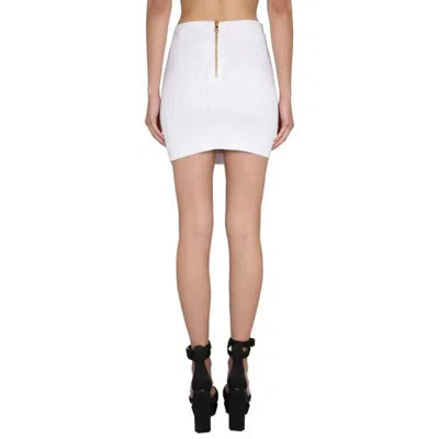 Balmain Embellished Pointelle And Ribbed-knit Mini Skirt In White