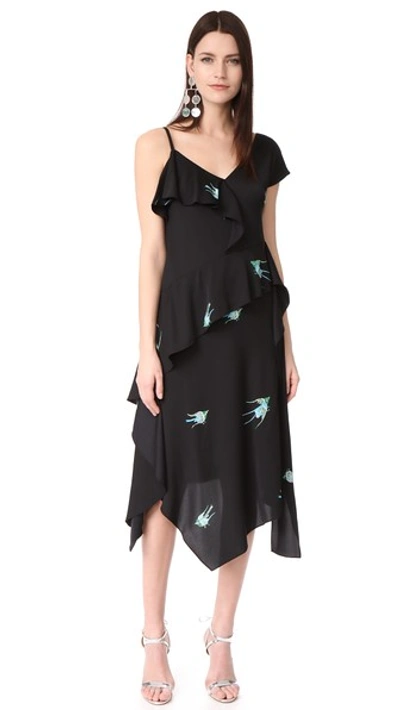 Diane Von Furstenberg Printed Asymmetric Dress With Silk In Black