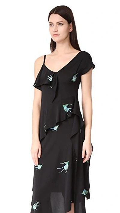 Shop Diane Von Furstenberg Asymmetrical Ruffle Dress In Ceres Black