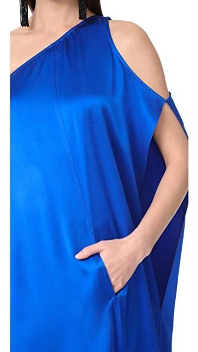 Shop Kaufmanfranco One Shoulder Asymmetrical Gown In Cobalt