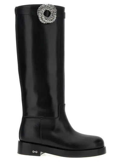 Mach&mach Crystal-embellished Leather Boot In Black