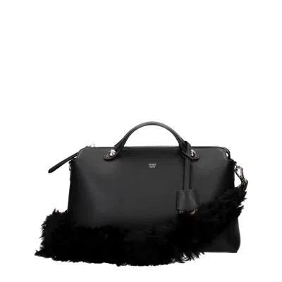 Fendi Fur-trim Leather Shoulder Bag In Black