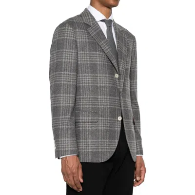 Brunello Cucinelli Wool-blend Check Blazer In Gray