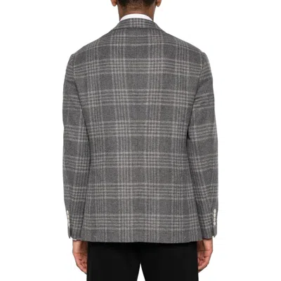 Brunello Cucinelli Wool-blend Check Blazer In Gray