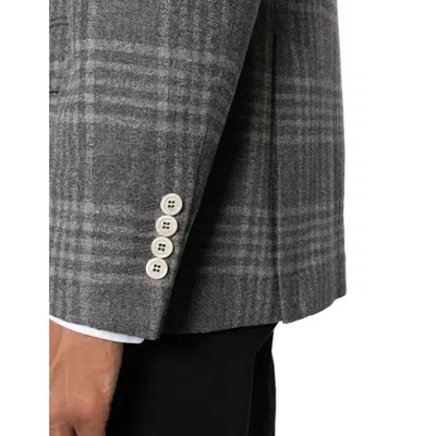 Brunello Cucinelli Wool-blend Check Blazer In Gray