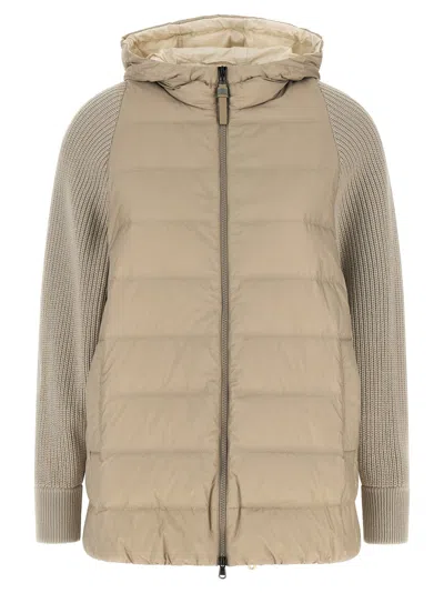 Brunello Cucinelli Shiny Zipper Pull Quilted Down Jacket In Brown