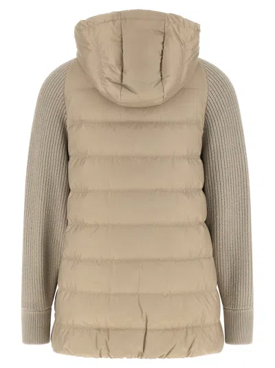Brunello Cucinelli Shiny Zipper Pull Quilted Down Jacket In Brown