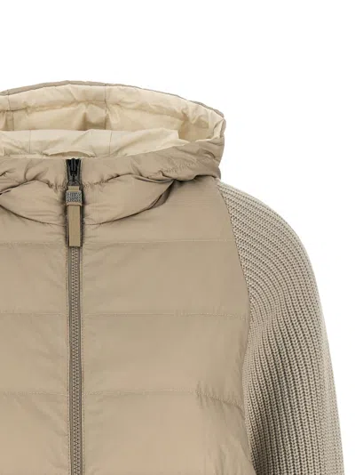 Brunello Cucinelli Shiny Zipper Pull Quilted Down Jacket In Brown