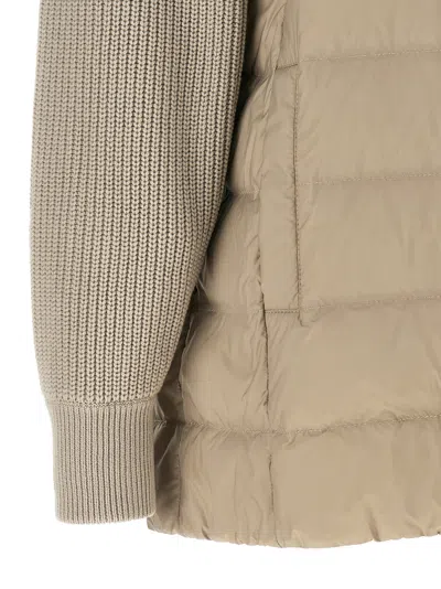 Brunello Cucinelli Shiny Zipper Pull Quilted Down Jacket In Brown