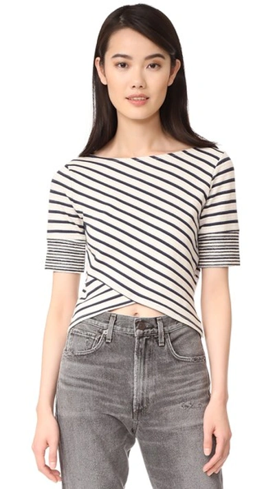 Three Dots Crossover Front Stripe Top In Night Iris